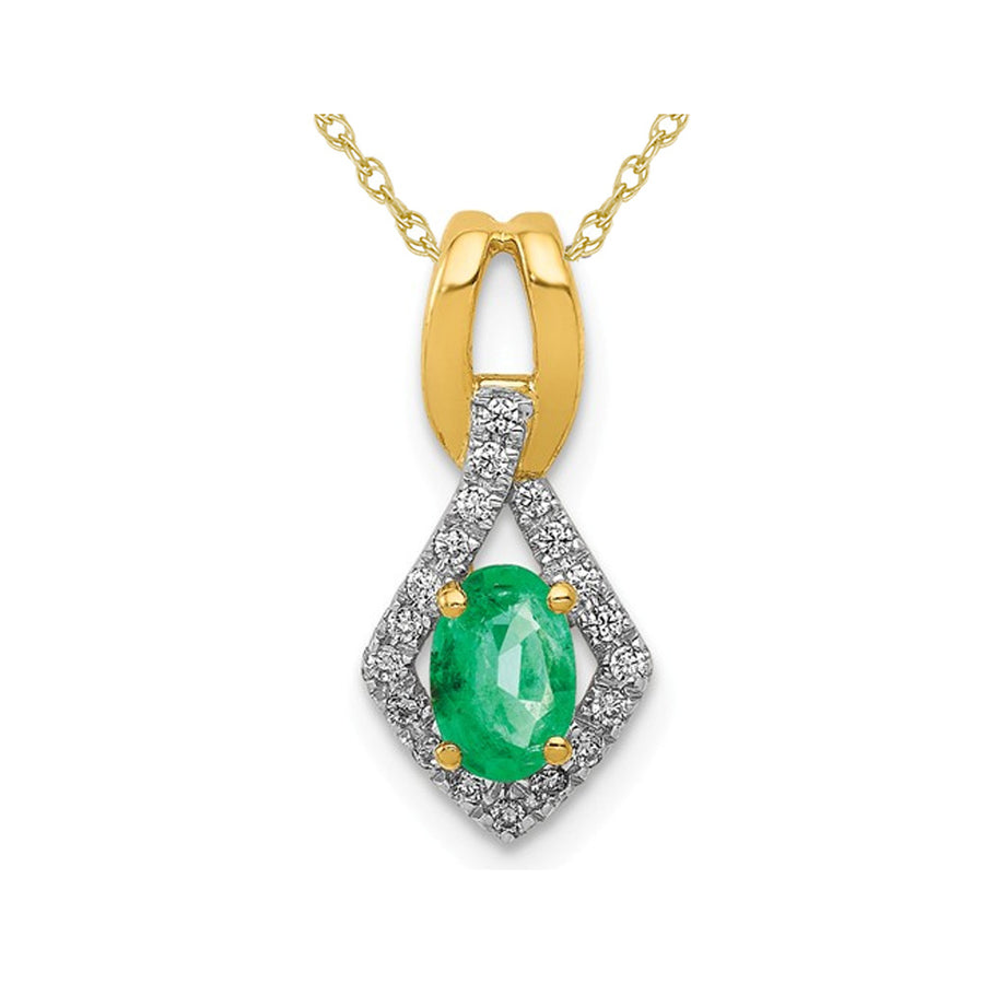 1/3 Carat (ctw) Natural Emerald Pendant Necklace in 14K Yellow Gold with Chain and Accent Diamonds Image 1