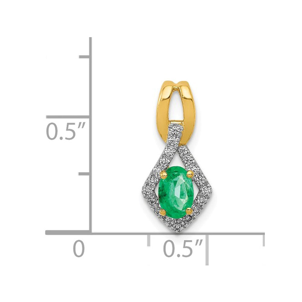 1/3 Carat (ctw) Natural Emerald Pendant Necklace in 14K Yellow Gold with Chain and Accent Diamonds Image 2