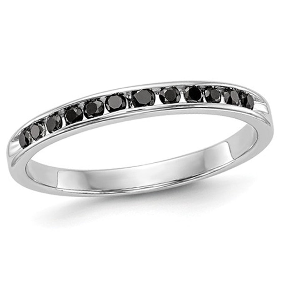 1/4 Carat (ctw) Black Diamond Wedding Band Ring in 14K White Gold Image 1
