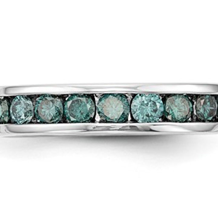 7/10 Carat (ctw I1-I2) Blue Diamond Wedding Band Ring in 14K White Gold Image 4