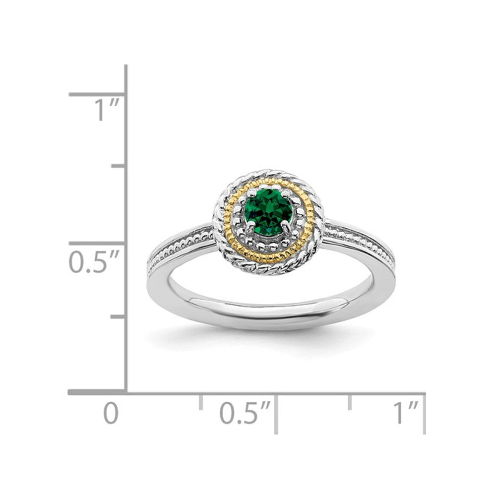 1/4 Carat (ctw) Lab Created Emerald Ring in Sterling Silver with 14K Gold Accent Image 2