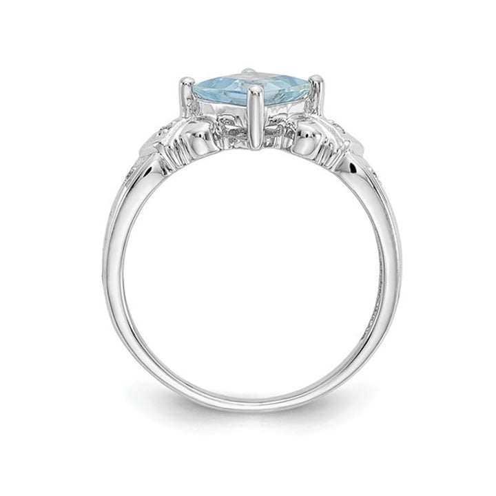 1.00 Carat (ctw) Natural Square Cut Light Aquamarine Ring in 10K White Gold Image 4