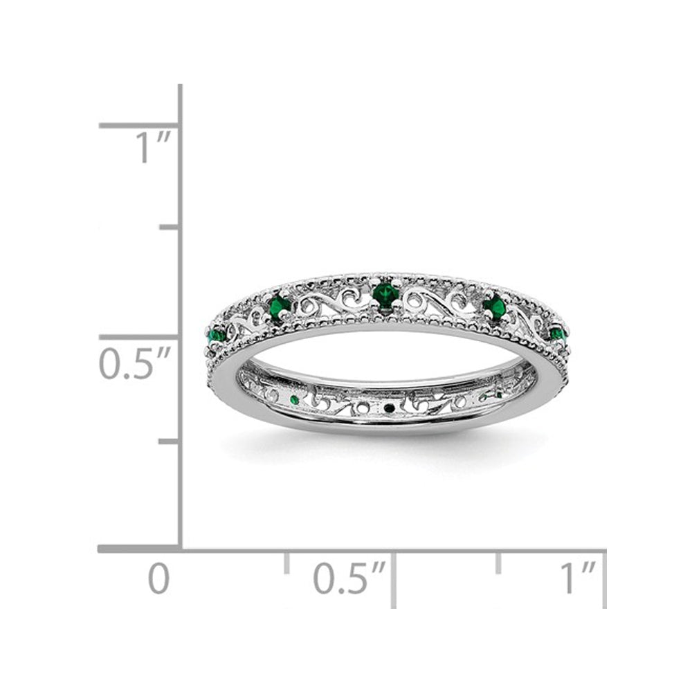 1/8 Lab Created Green Emerald Eternity Band Ring in Sterling Silver Image 2