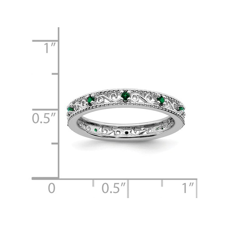 1/8 Lab Created Green Emerald Eternity Band Ring in Sterling Silver Image 2