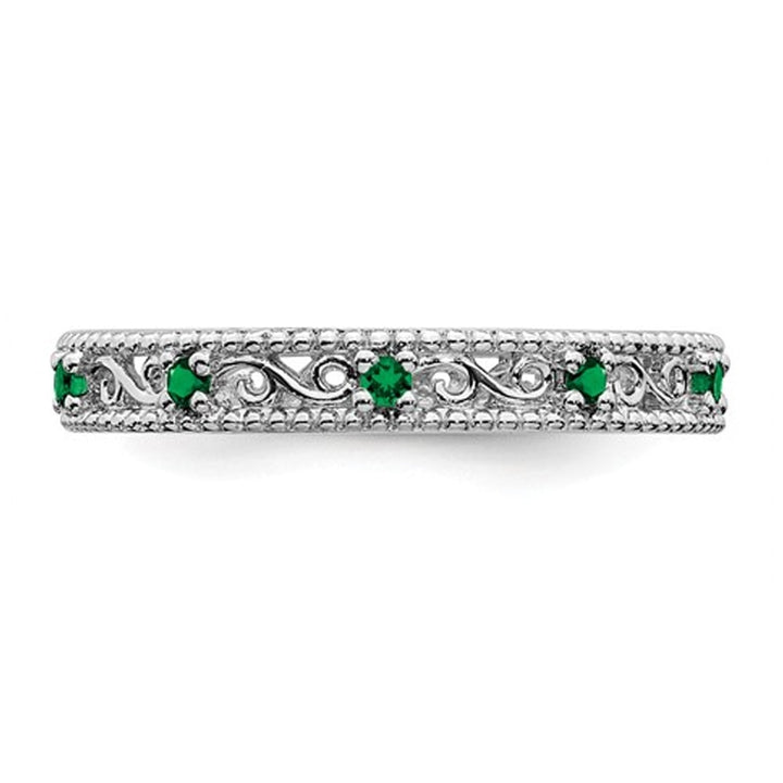 1/8 Lab Created Green Emerald Eternity Band Ring in Sterling Silver Image 3