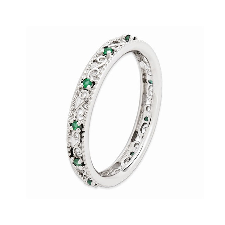 1/8 Lab Created Green Emerald Eternity Band Ring in Sterling Silver Image 4