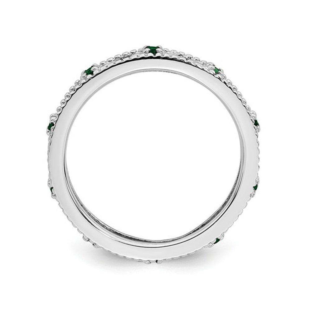 1/8 Lab Created Green Emerald Eternity Band Ring in Sterling Silver Image 4