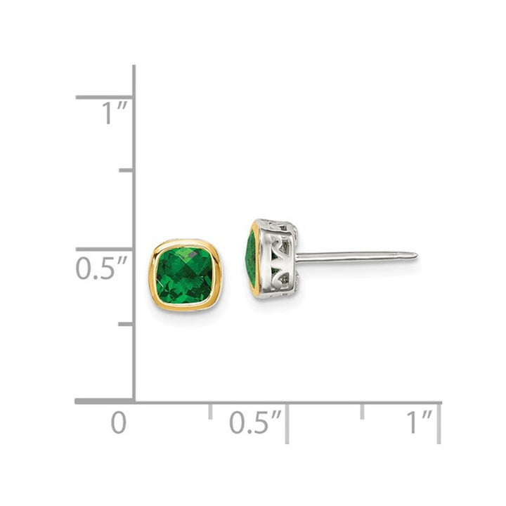 9/10 Lab Created Emerald Post Earrings in Sterling Silver with 14K Gold Accents Image 3