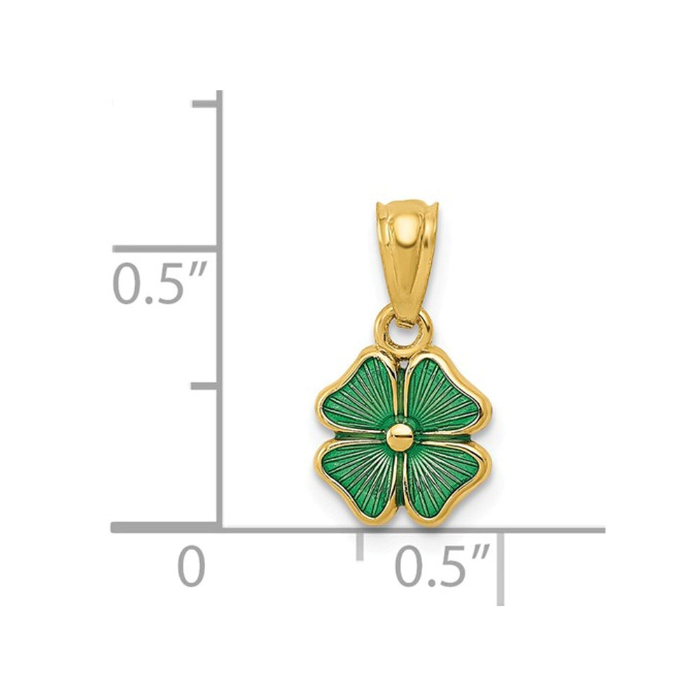 Green Enamel 4-Leaf Clover Pendant Necklace in 14K Yellow Gold with Chain Image 2