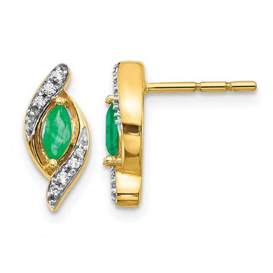 1/3 Carat (ctw) Natural Emerald Earrings in 14K Yellow Gold Image 1