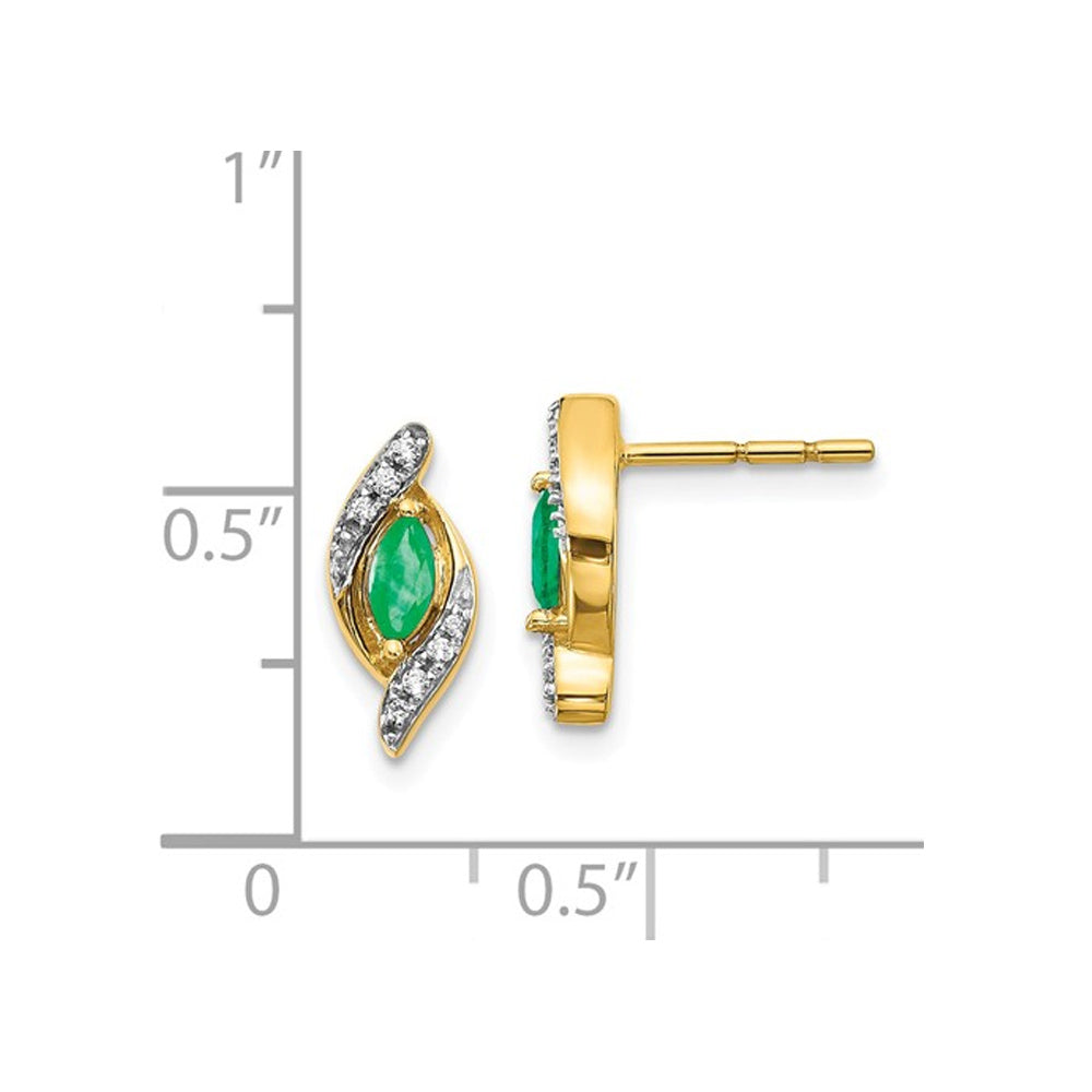 1/3 Carat (ctw) Natural Emerald Earrings in 14K Yellow Gold Image 2