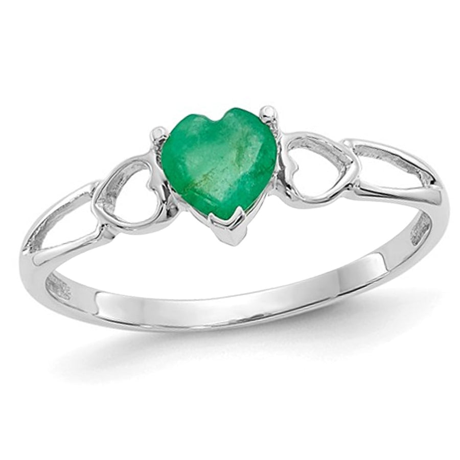 2/5 Natural Emerald Heart Promise Ring in 14K White Gold Image 1