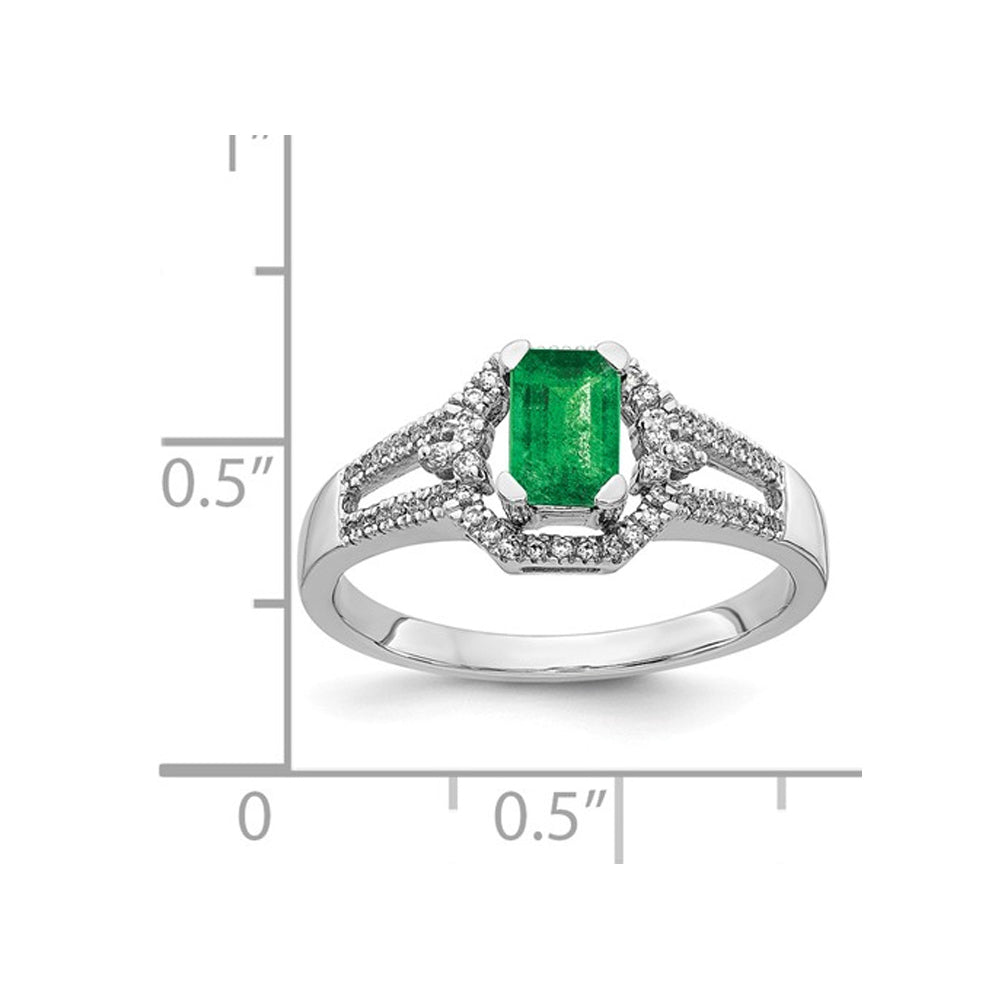 1/2 Carat (ctw) Natural Emerald Ring in 14K White Gold with Diamonds 1/6 Carat (ctw) Image 2
