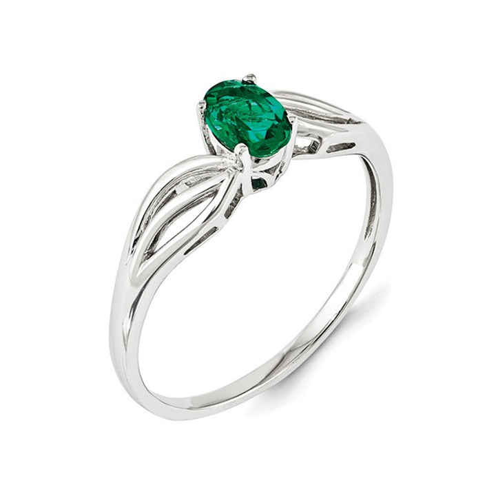 2/5 Carat (ctw) Lab Created Emerald Ring in Rhodium Plated Sterling Silver Image 3