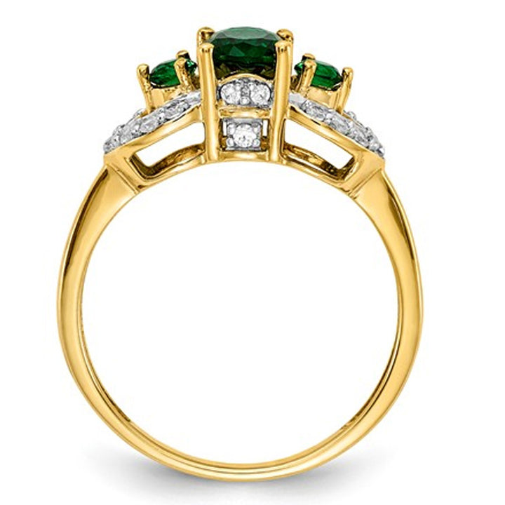 9/10 Carat (ctw) Natural Emerald Ring in 14K Yellow Gold with Diamonds 1/7 Carat (ctw) Image 3
