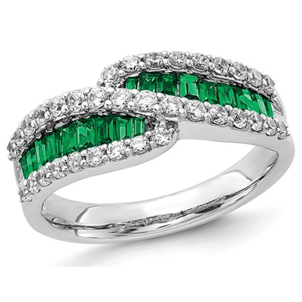 1.20 Carat (ctw) Natural Emerald Band Ring in 14K White Gold with Diamonds 3/5 Carat (ctw) Image 1