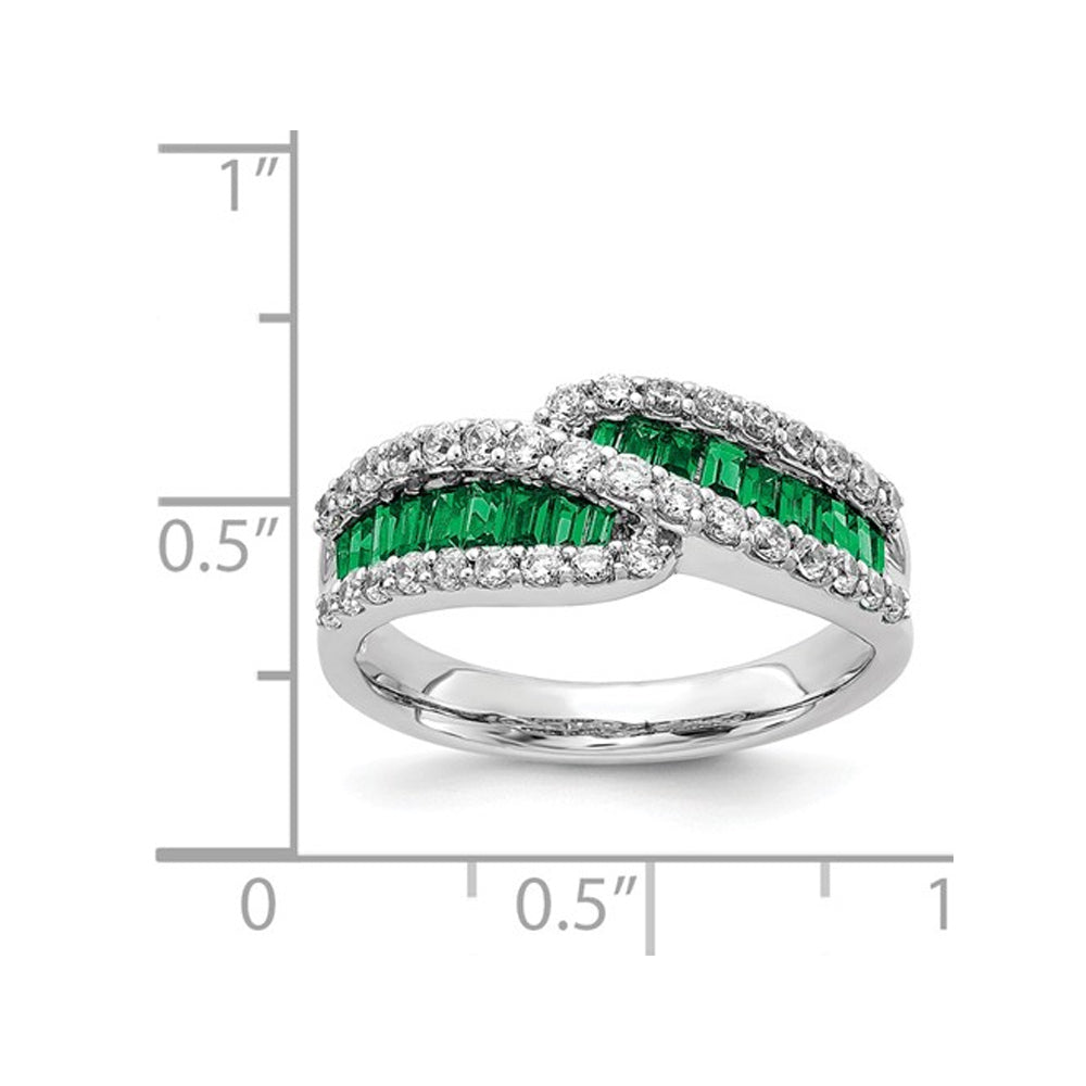 1.20 Carat (ctw) Natural Emerald Band Ring in 14K White Gold with Diamonds 3/5 Carat (ctw) Image 2