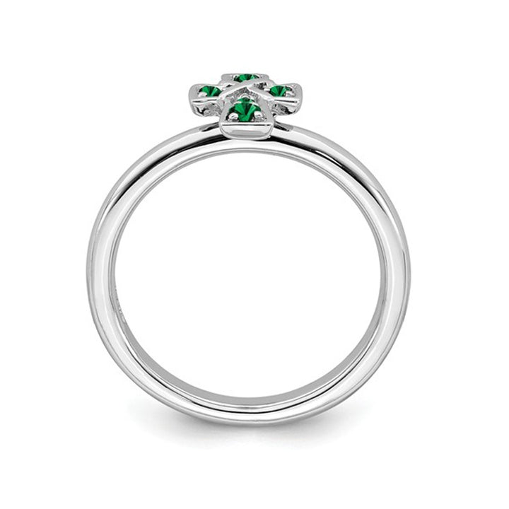 1/8 Carat (ctw) Lab Created Emerald Cross Ring in Sterling Silver Image 4