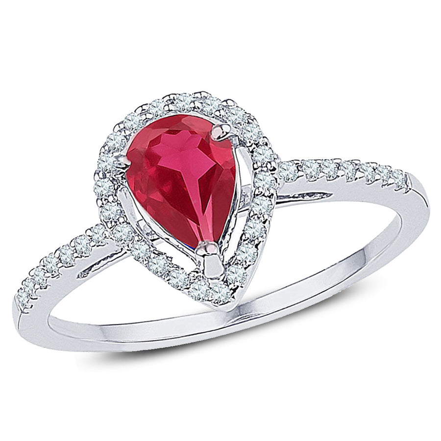 7/8 Carat (ctw) Lab Created Ruby Teardrop Ring in 10K White Gold with Diamonds 1/5 Carat (ctw) Image 1