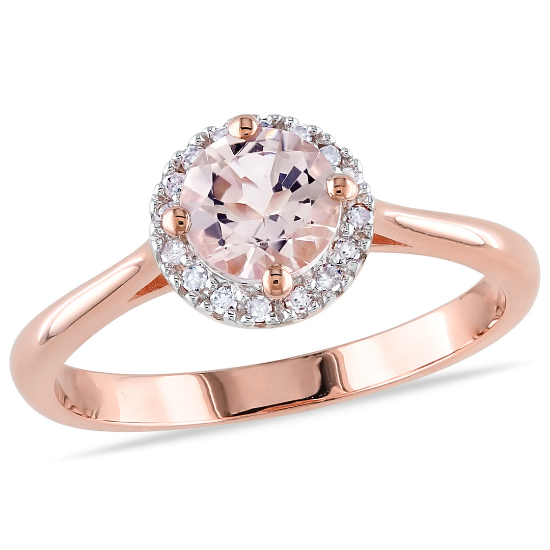 4/5 Carat (ctw) Morganite Halo Ring in Rose Sterling Silver with 1/10 Carat (ctw) Diamonds Image 1