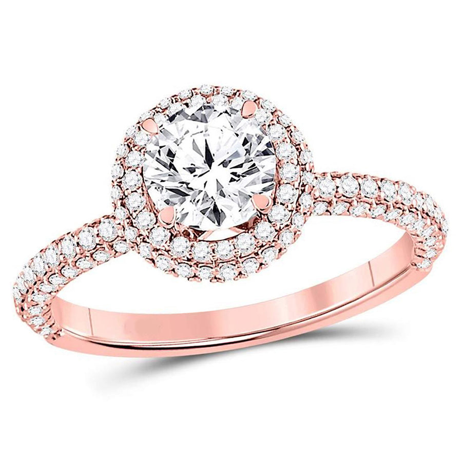 1.65 Carat (ctw SI3-I1G-H-I) Diamond Solitaire Double Halo Engagement Ring in 14K Rose Pink Gold (1 CT. center) Image 1