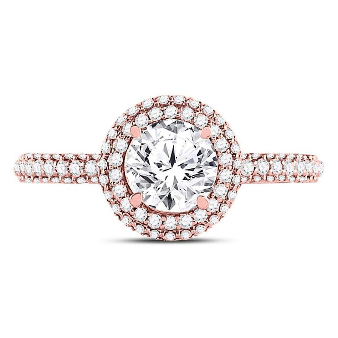 1.65 Carat (ctw SI3-I1G-H-I) Diamond Solitaire Double Halo Engagement Ring in 14K Rose Pink Gold (1 CT. center) Image 4