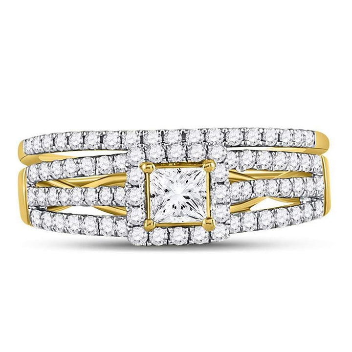 1.00 Carat (Color G-HI1) Princess Cut Diamond Engagement Ring Wedding Set in 14K Yellow Gold Image 4