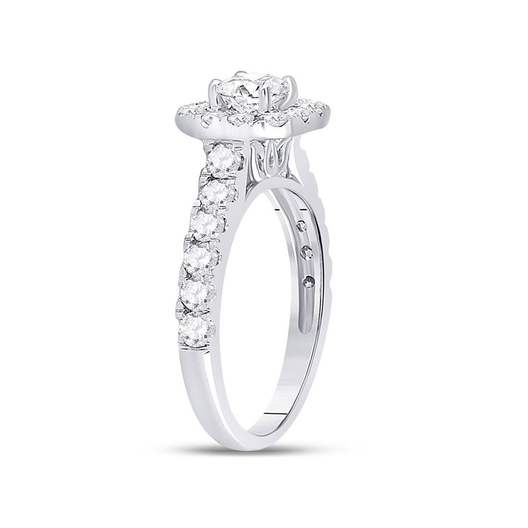 1.50 Carat (ctw G-HI1-I2) Diamond Engagement Bridal Halo Ring in 14K White Gold Image 3