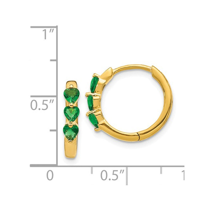 4/5 Carat (ctw) Lab-Created Emerald Heart Hoop Earrings in 14K Yellow Gold Image 2