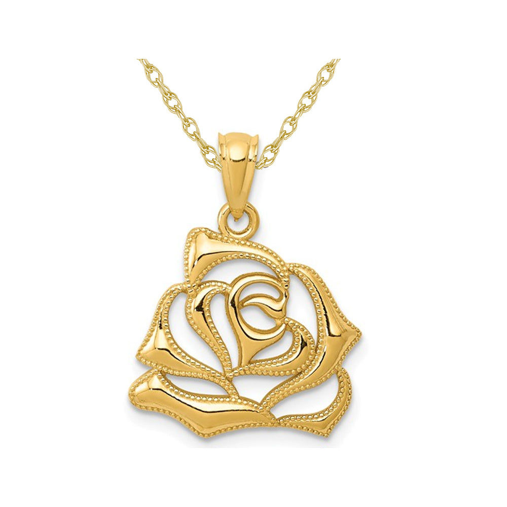 14K Yellow Gold Polished Open Rose Flower Pendant Necklace with Chain Image 1