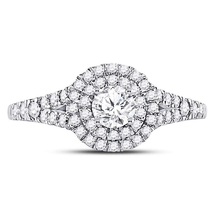 2/3 Carat (ctw G-H I1-I2) Diamond Engagement Step Halo Ring in 14K White Gold Image 2