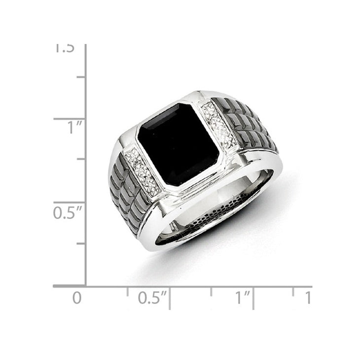 Mens Black Onyx Ring with Accent Diamonds in Black Rhodium Plated Sterling Silver Image 4