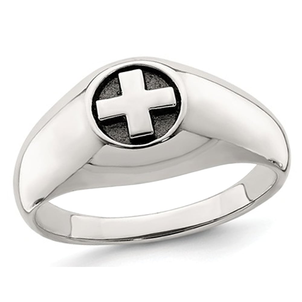 Mens Sterling Silver Antiqued Cross Ring Image 1