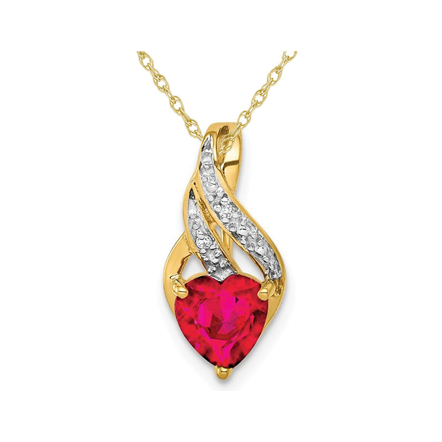 1.15 Carat (ctw) Lab-Created Ruby Heart Pendant Necklace in 14K Yellow Gold with Chain Image 1