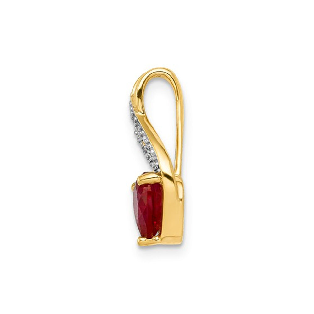 1.15 Carat (ctw) Lab-Created Ruby Heart Pendant Necklace in 14K Yellow Gold with Chain Image 2