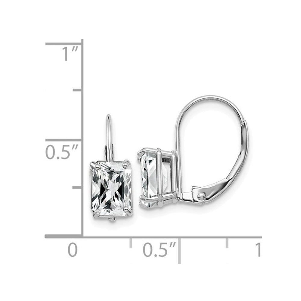 7x5mm Emerald Cut Synthetic Cubic Zirconia (CZ) (CZ) Leverback Earrings in in 14K White Gold Image 2