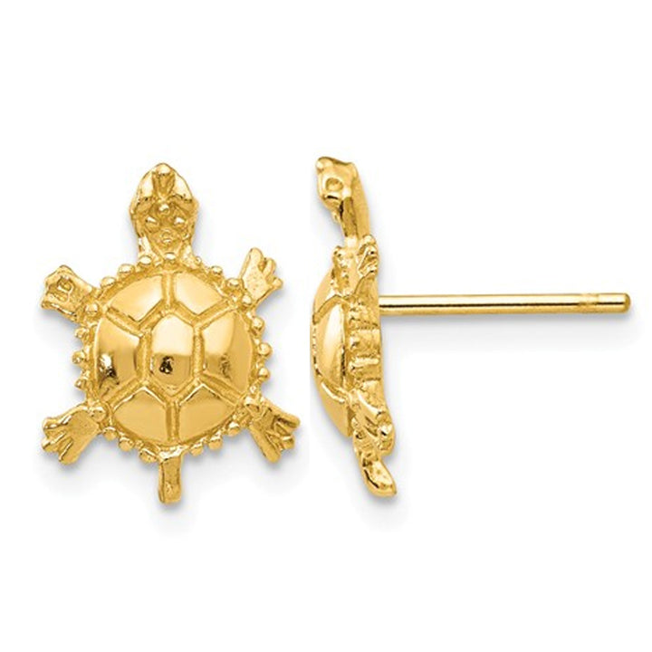 14K Yellow Gold Polished Turtle Charm Post Earrings Image 1