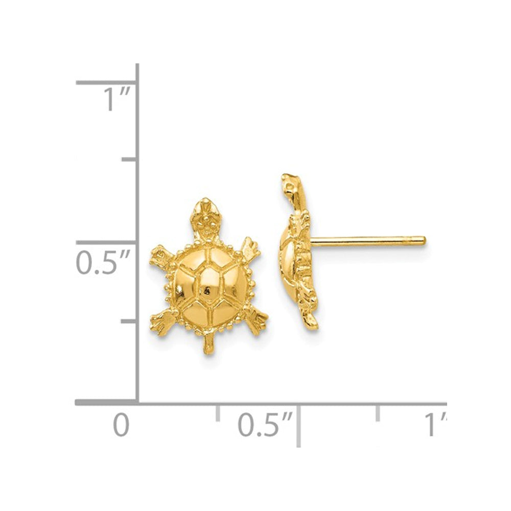 14K Yellow Gold Polished Turtle Charm Post Earrings Image 2