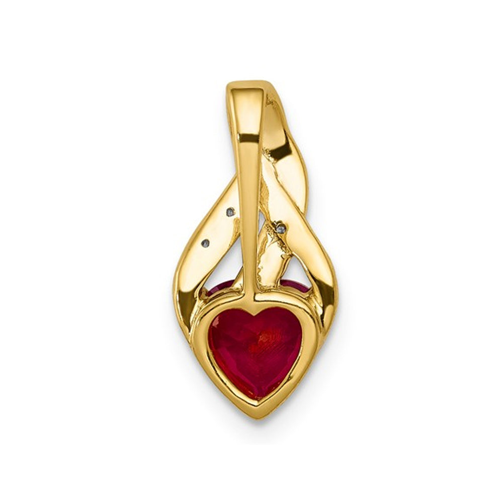 1.15 Carat (ctw) Lab-Created Ruby Heart Pendant Necklace in 14K Yellow Gold with Chain Image 3