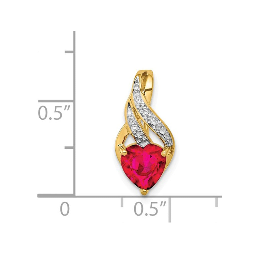 1.15 Carat (ctw) Lab-Created Ruby Heart Pendant Necklace in 14K Yellow Gold with Chain Image 4