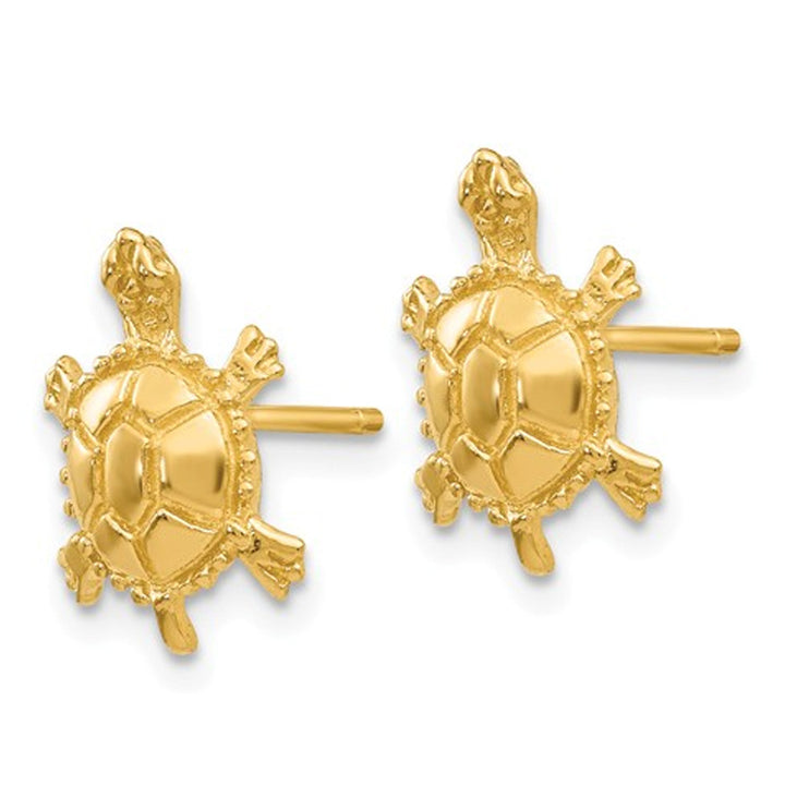 14K Yellow Gold Polished Turtle Charm Post Earrings Image 3