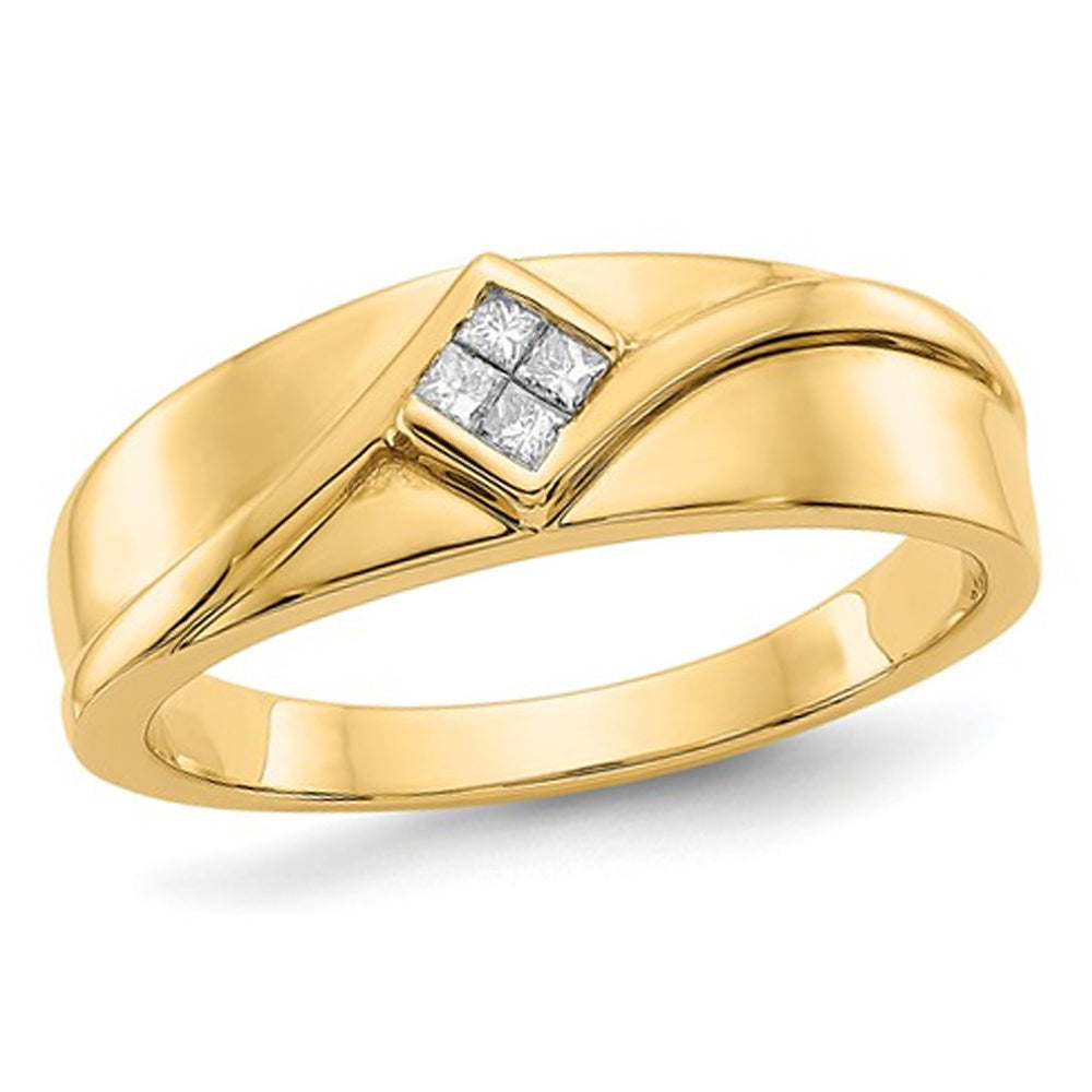 Mens 1/10 Carat (ctw H-I I2-I3) Princess Cut Diamond Ring in 14K Yellow Gold Image 1