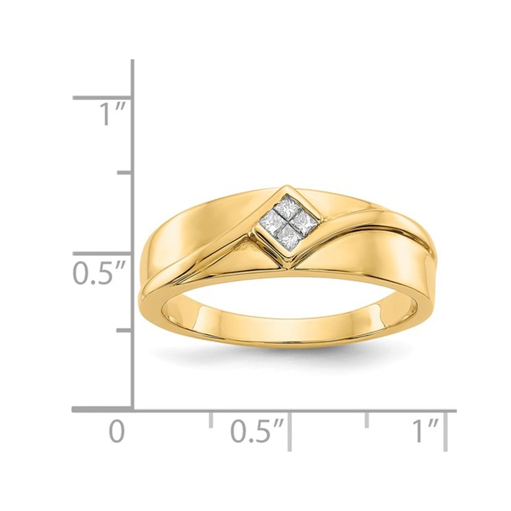 Mens 1/10 Carat (ctw H-I I2-I3) Princess Cut Diamond Ring in 14K Yellow Gold Image 2