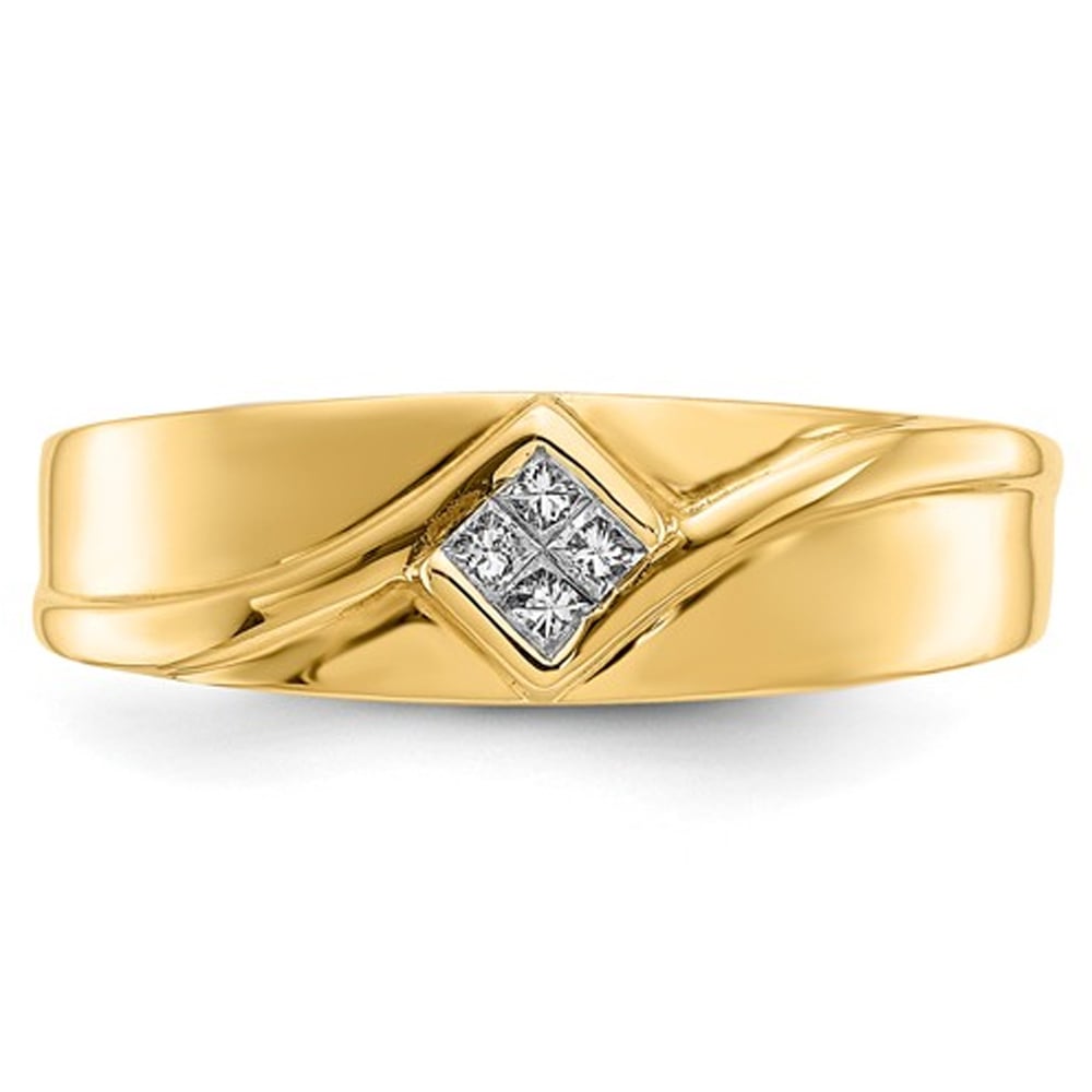 Mens 1/10 Carat (ctw H-I I2-I3) Princess Cut Diamond Ring in 14K Yellow Gold Image 3