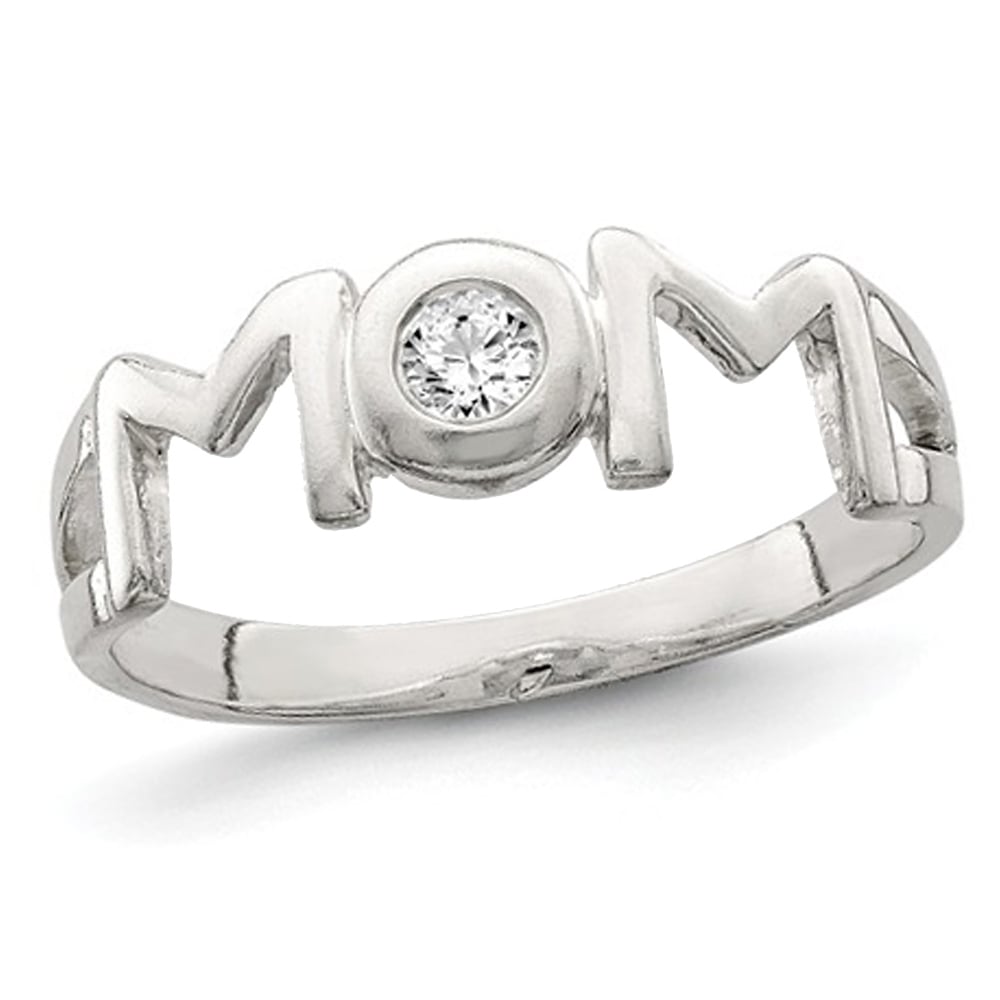 Sterling Silver Polished MOM Ring with Synthetic Cubic Zirconia (CZ) Image 1