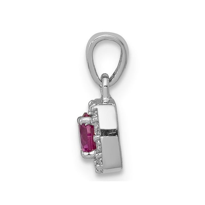1/5 Carat (ctw) Natural Ruby Halo Pendant Necklace in 14K White Gold with Diamonds and Chain Image 2