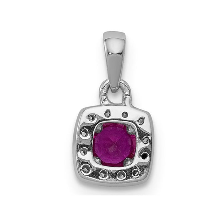 1/5 Carat (ctw) Natural Ruby Halo Pendant Necklace in 14K White Gold with Diamonds and Chain Image 3