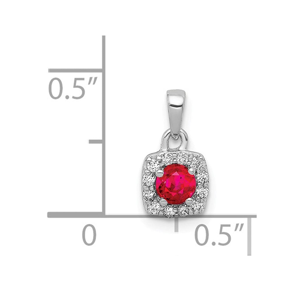 1/5 Carat (ctw) Natural Ruby Halo Pendant Necklace in 14K White Gold with Diamonds and Chain Image 4