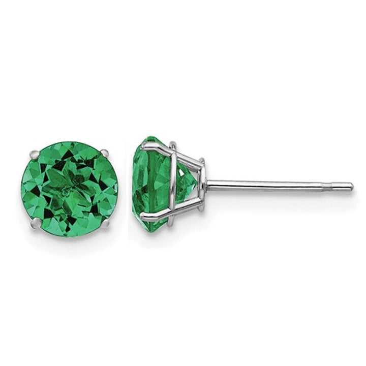 3/4 Carat (ctw) Lab-Created Green Emerald Solitaire Earrings in 14K White Gold Image 1