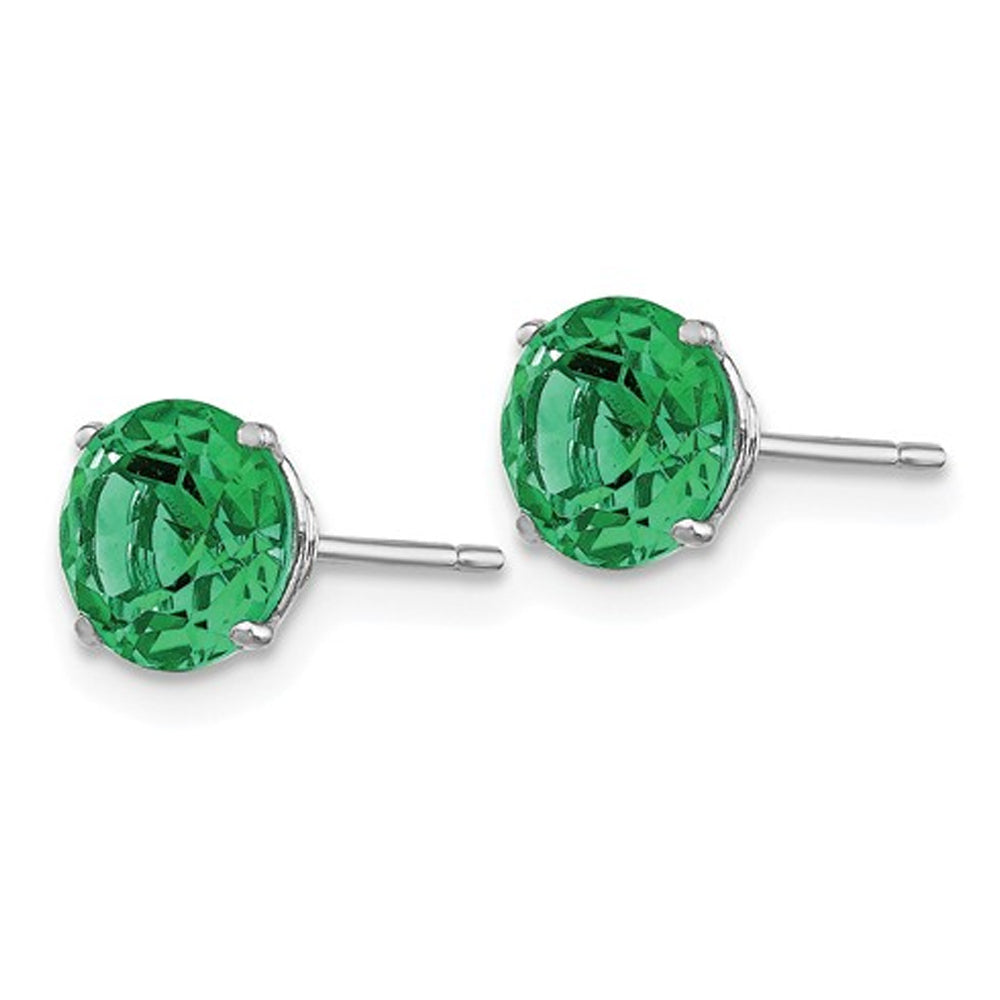 3/4 Carat (ctw) Lab-Created Green Emerald Solitaire Earrings in 14K White Gold Image 2